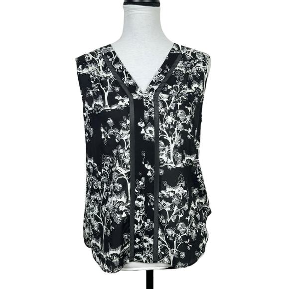 Diane von Furstenberg Black & White Floral Print Silk Blend Sleeveless Blouse - Picture 1 of 11